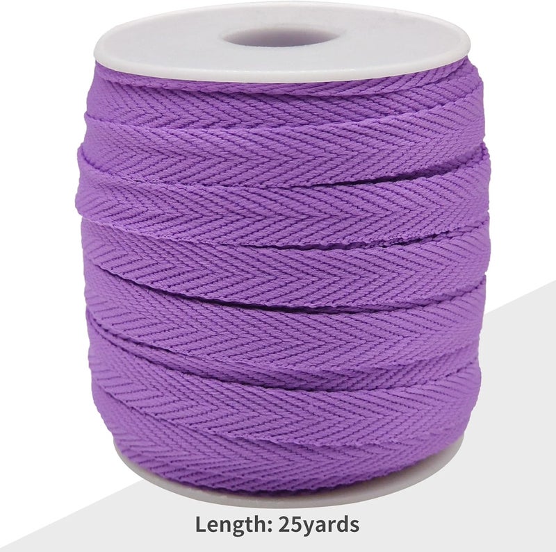 Evora 3/8 Inch Herringbone Twill Tape - 25 Yards Polyester Cotton Fabric Trim, 1mm Thick Durable Soft Webbing Strap for Sewing & Garment, Crafting- Flat Double Fold Bias Tape (Purple 027) - Image 2